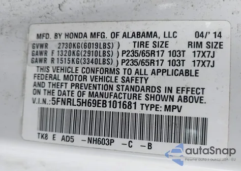 2014 Honda Odyssey Ex-L from USA, damaged, VIN 5FNRL5H69EB101681